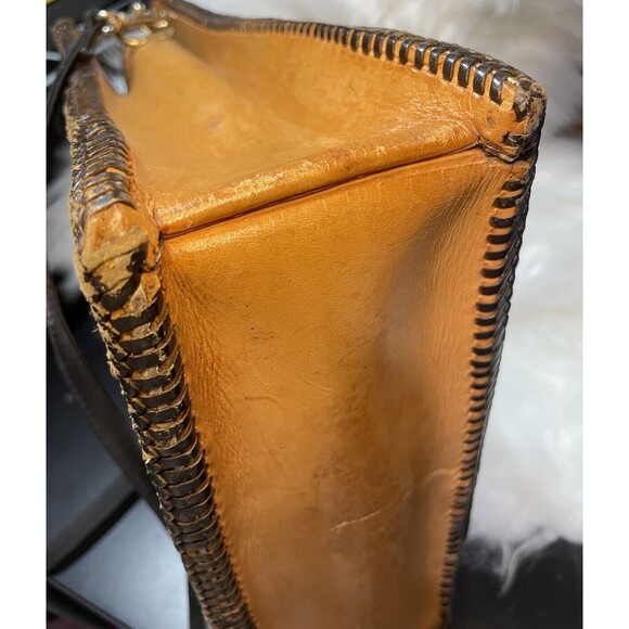 Vtg Shoulder Crossbody Bag Tooled Leather Purse Leather Western Stitched Strap - Picture 9 of 12